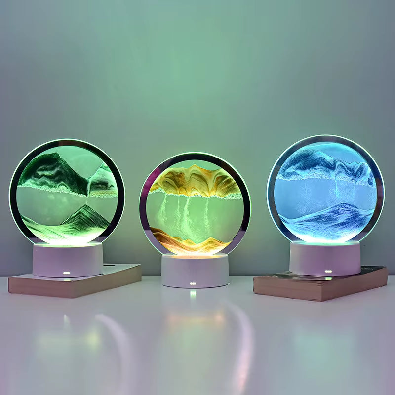 LED RGB Sand Painting Table Lamp Flowing Hourglass Desktop Ornament 3D Sandscape Lamp Suitable for Desk Bedroom Bedside Lamp
