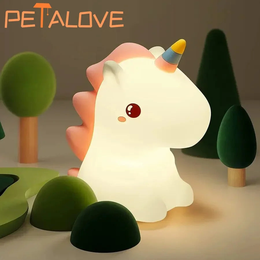 Rechargeable Silicone Patting Lamp Unicorn LED Night Lamp Dimmable Cartoon Animal Bedside Bedroom Mood Light Creative Gift