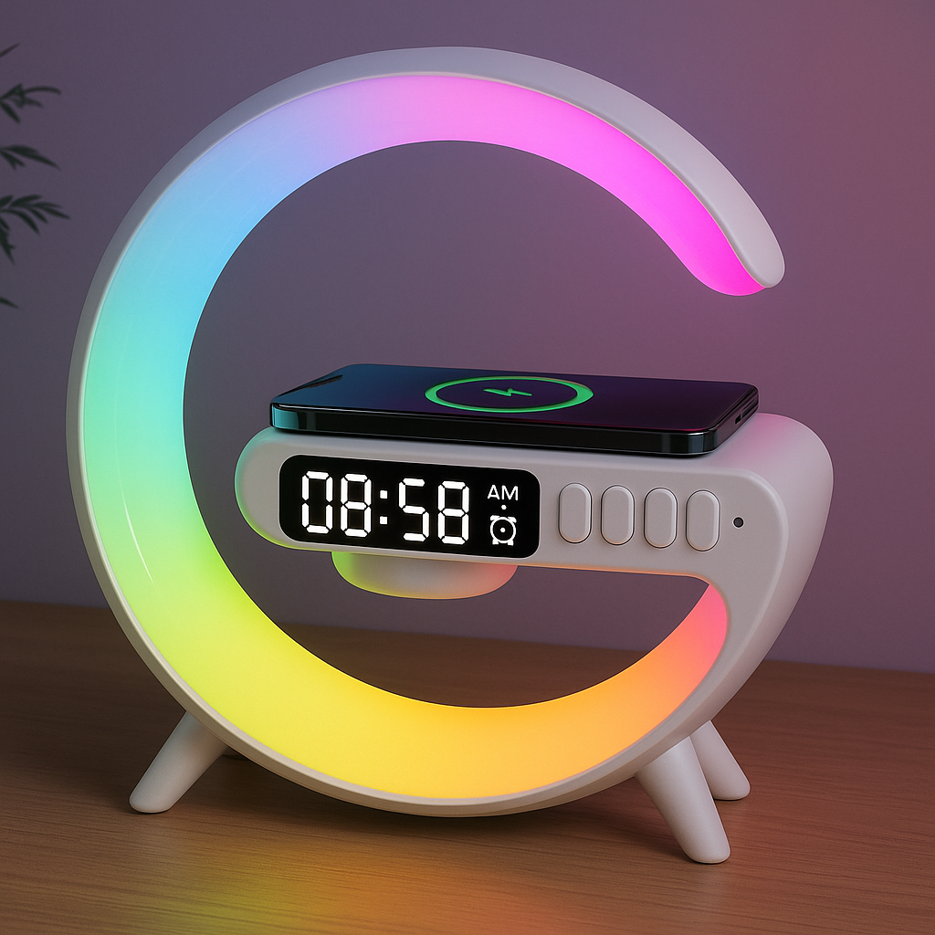 RGB Night Light Lamp Multifunction Alarm Clock TF Blueotooth Speaker 15W Wireless Charger Station Pad for Iphone 15 14 13 12 8