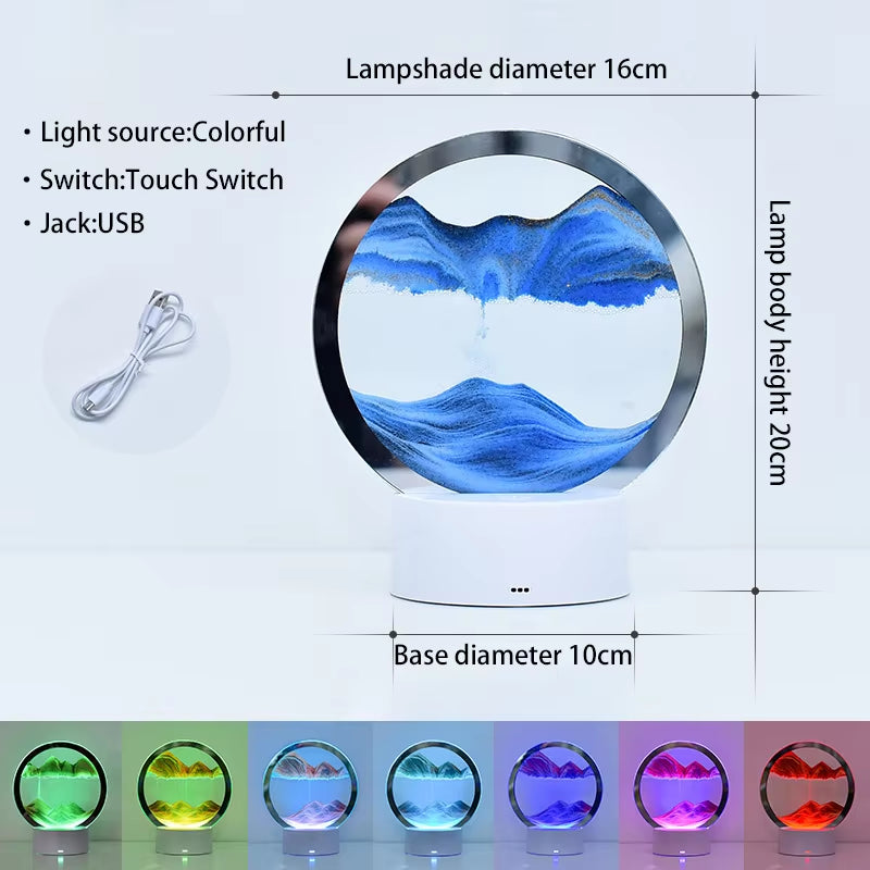 LED RGB Sand Painting Table Lamp Flowing Hourglass Desktop Ornament 3D Sandscape Lamp Suitable for Desk Bedroom Bedside Lamp