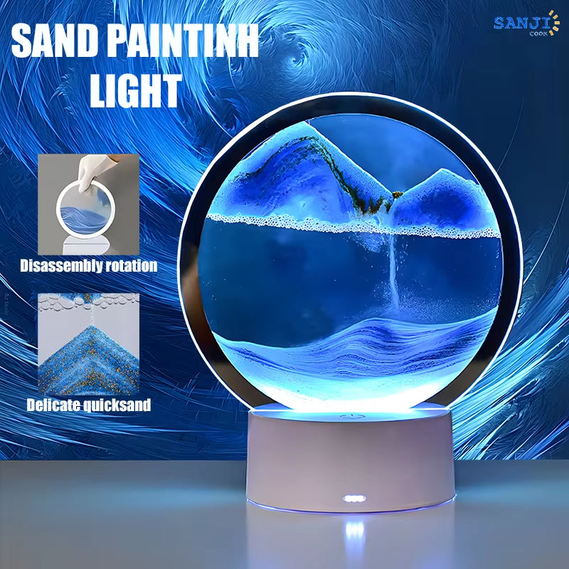 LED RGB Sand Painting Table Lamp Flowing Hourglass Desktop Ornament 3D Sandscape Lamp Suitable for Desk Bedroom Bedside Lamp